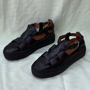 Black Emme Parsons Ernest Platform Leather Fisherman Sandals - Summer Comfort